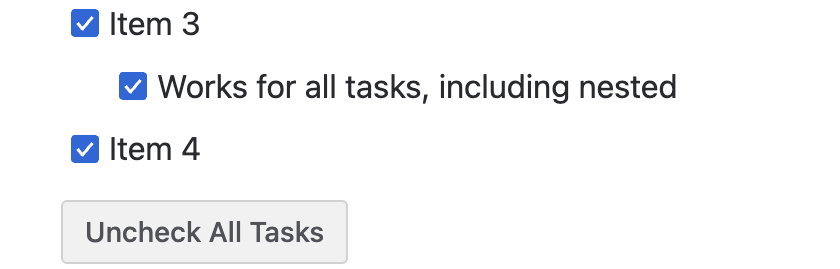 Confluence task list with an Uncheck All Tasks button