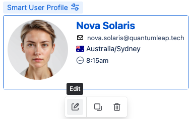 Smart User Profile macro rendered on a Confluence page