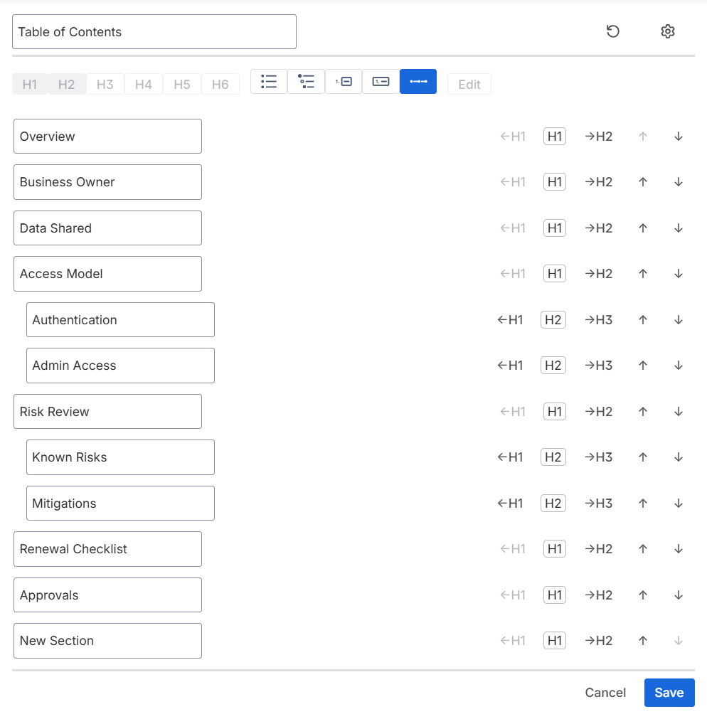Editing Confluence heading text from Table of Contents Wizard