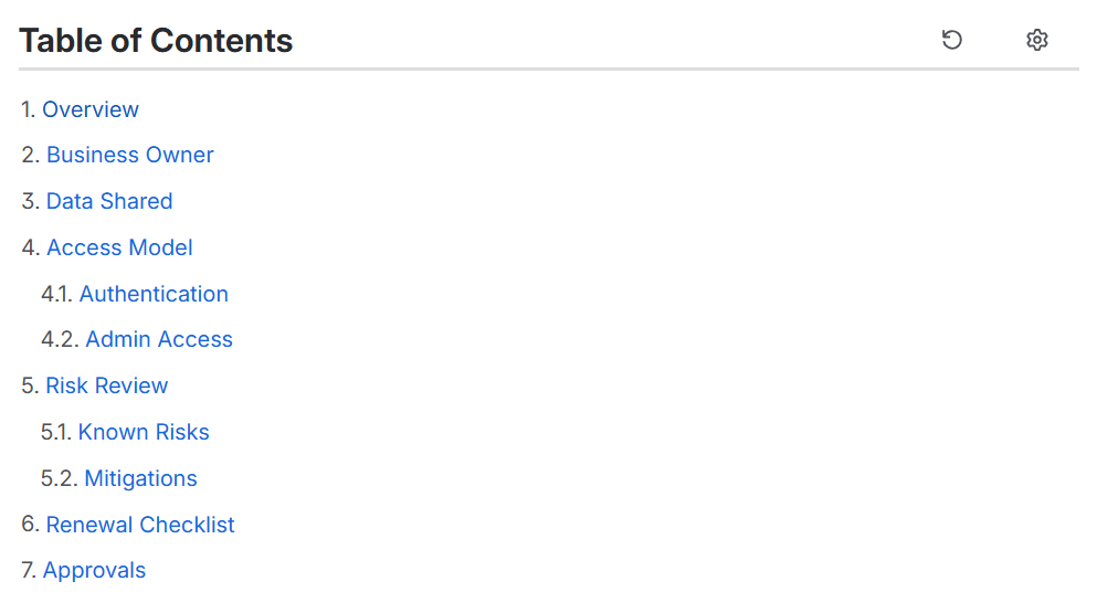 Table of Contents Wizard for Confluence with clickable numbered page headings