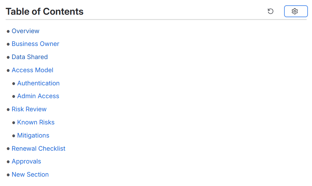 Nested table of contents layout without editing controls