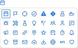 Timeline custom icon picker with calendar, flag, clock, warning, and other event icons