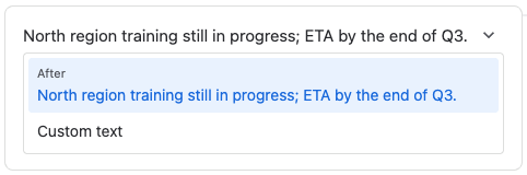 Timeline event description menu with nearby page text selected and a Custom text option