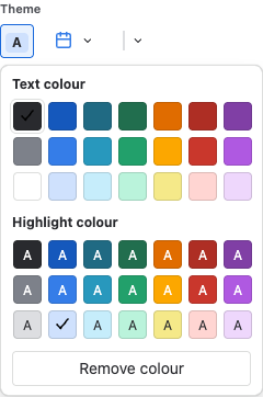 Timeline text and highlight colour palettes