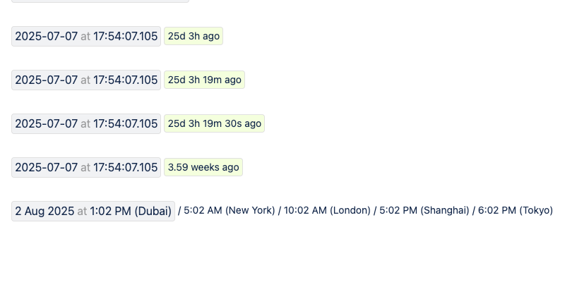 Timestamp macro examples with local time and relative time chips