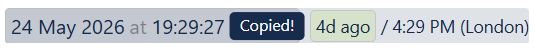 Timestamp copied confirmation after clicking a timestamp to copy its ISO value